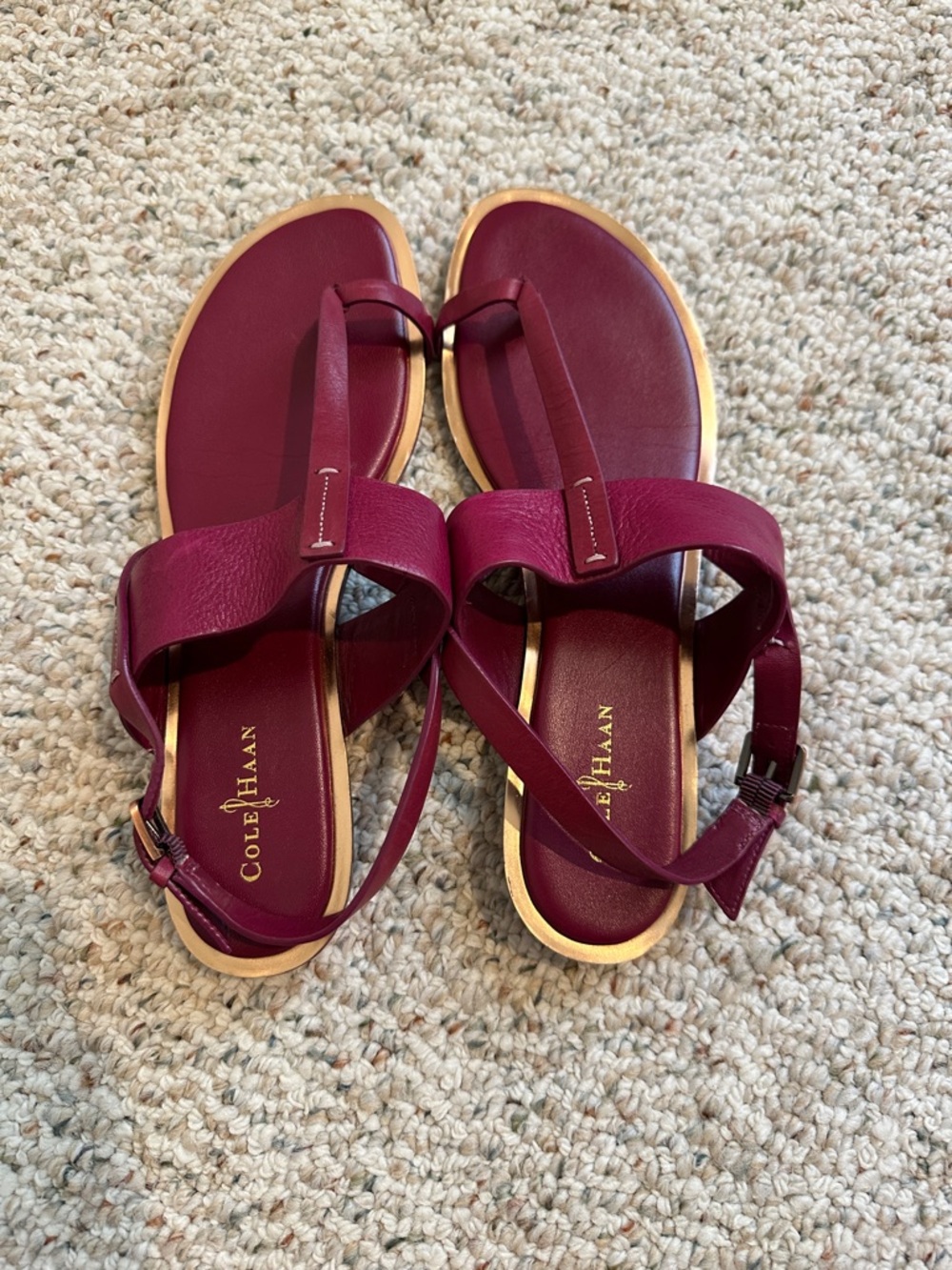 Cole Haan Women's Wine/Burgundy Leather T-Strap Sandals